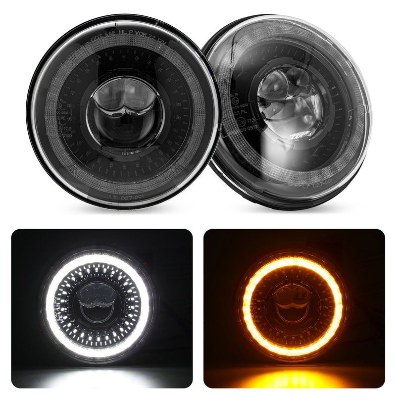 7-Inch 3D Lens LED Headlights with DRL & Turn Signal for 1976-2018 Jeep Wrangler CJ TJ LJ JK JKU (Pair)
