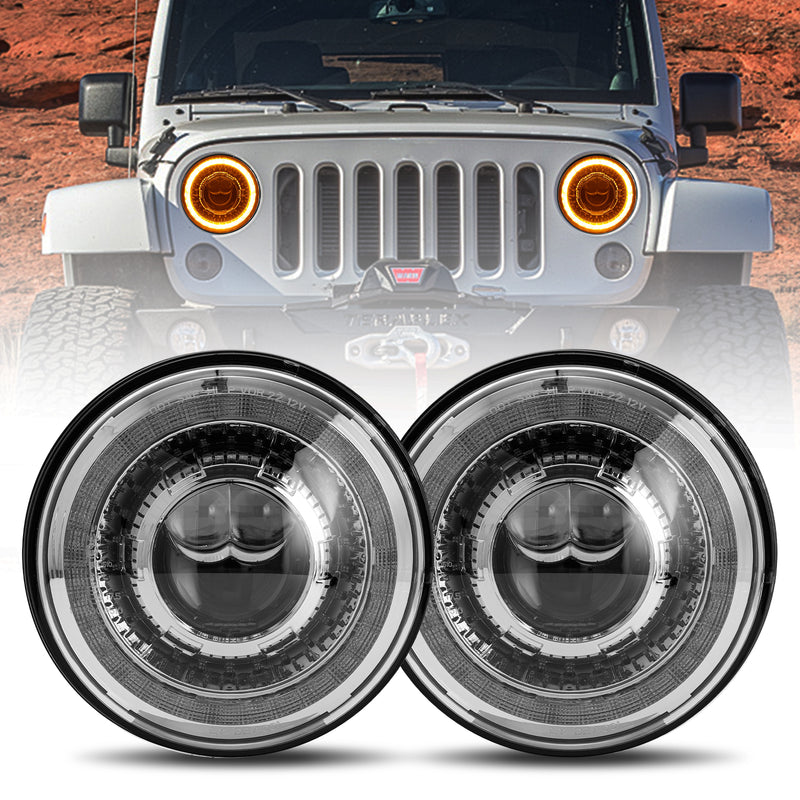 7-Inch 3D Lens LED Headlights with DRL & Turn Signal for 1976-2018 Jeep Wrangler CJ TJ LJ JK JKU (Pair)