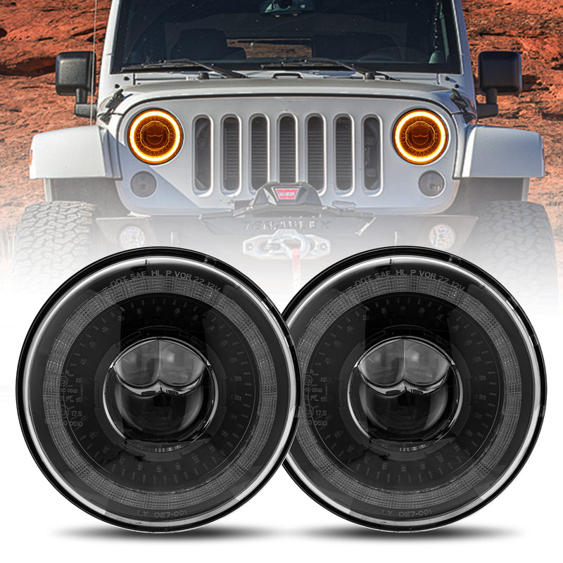7-Inch 3D Lens LED Headlights with DRL & Turn Signal for 1976-2018 Jeep Wrangler CJ TJ LJ JK JKU (Pair)