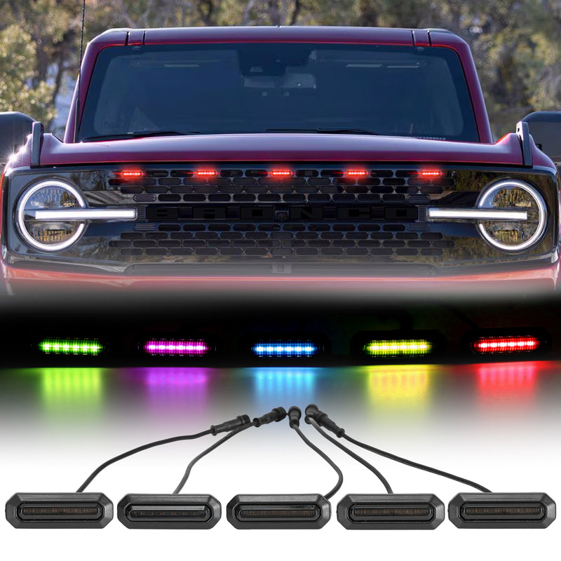 5PC RGB LED Grille Lights with App Control for 2021-2025 Ford Bronco 2/4 Doors Badlands/Wildtrak/Everglades