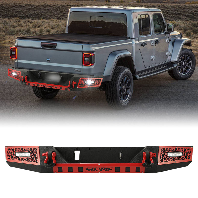 2019+ Jeep Gladiator JT Rear Bumper with License Plate Holes, Sensors Holes, D-Ring and License Plate Lights