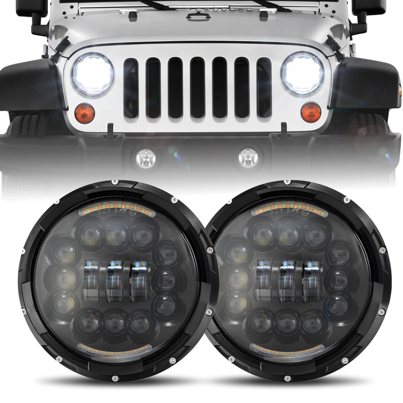 108W 7" LED Headlights & 4" Inch 60W LED Fog Lights with DRL and Amber Turn Signal for Jeep Wrangler JK TJ LJ 1997-2018