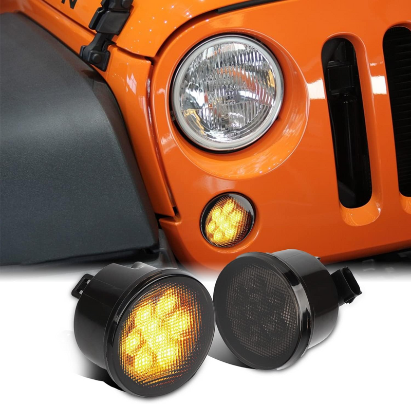 Smoked Amber Front LED Turn Signal Light Assembly for 2007-2018 Jeep Wrangler JK JKU (2pcs/set)