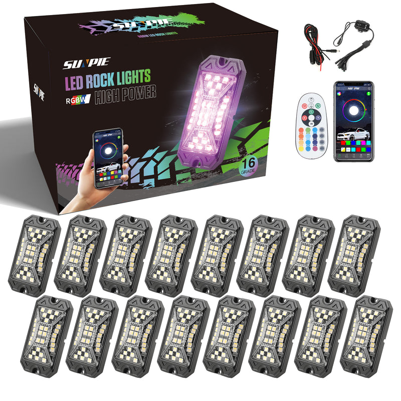 4Pcs/8Pcs/12Pcs/16Pcs/20Pcs High Power Wide Angle Series RGBW LED Rock Lights Full Luminous Zone for Off Road Truck SUV ATV UTV Boats