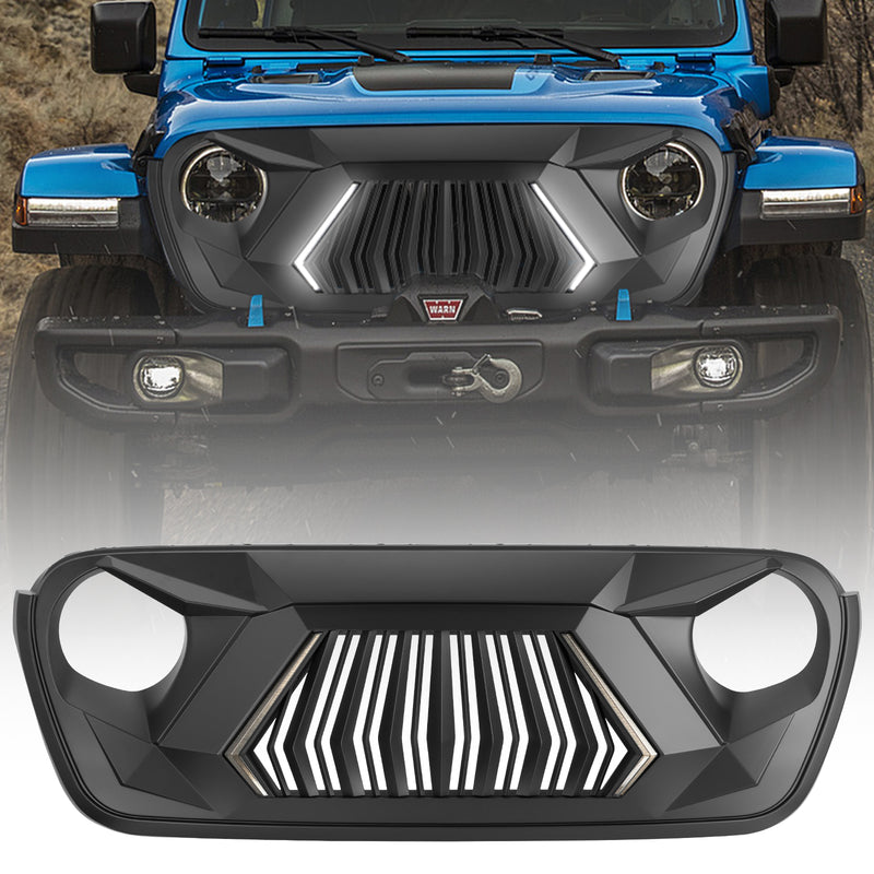 Jeep Grille (Aggressive Mesh) with DRL and Turn Signal for 2018-2026 Jeep Wrangler JL JLU 4XE & Jeep Gladiator