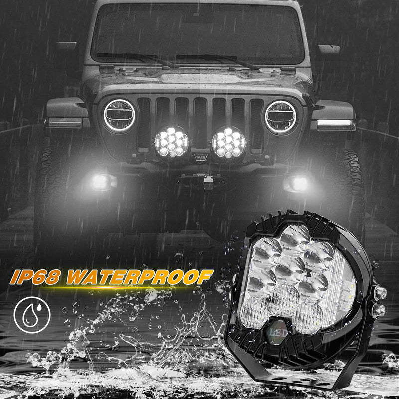 5" White/Amber Round LED Offroad Lights Spot Beam for Pickup Trucks SUV UTV ATV 4x4 (2pcs/set)