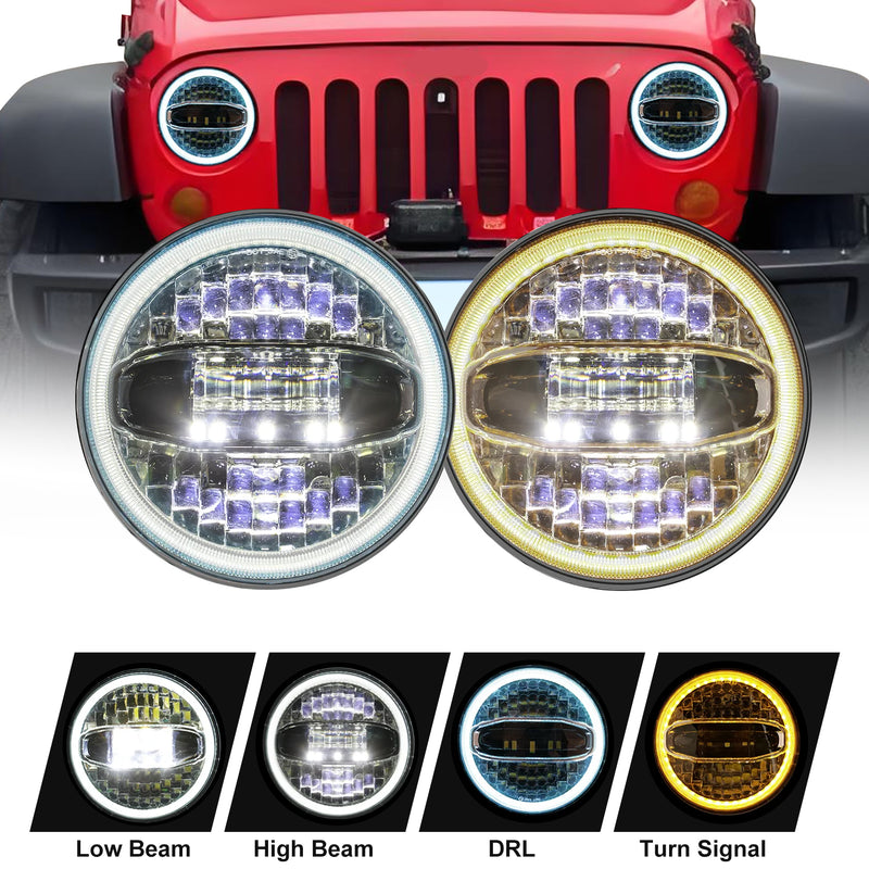 7" LED Halo Headlights with Amber Turn Signal White DRL for 1997-2018 Jeep Wrangler TJ LJ JK JKU(2pcs/set)