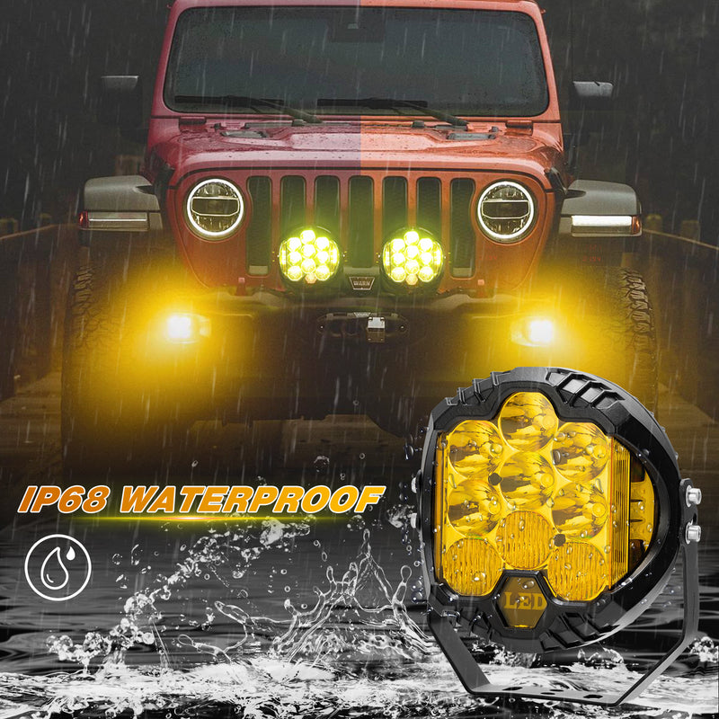 7 inch White/Amber Round Off Road Lights Amber/Yellow 80W Spot Beam for Pickup Trucks SUV UTV ATV 4x4 (2pcs/set)