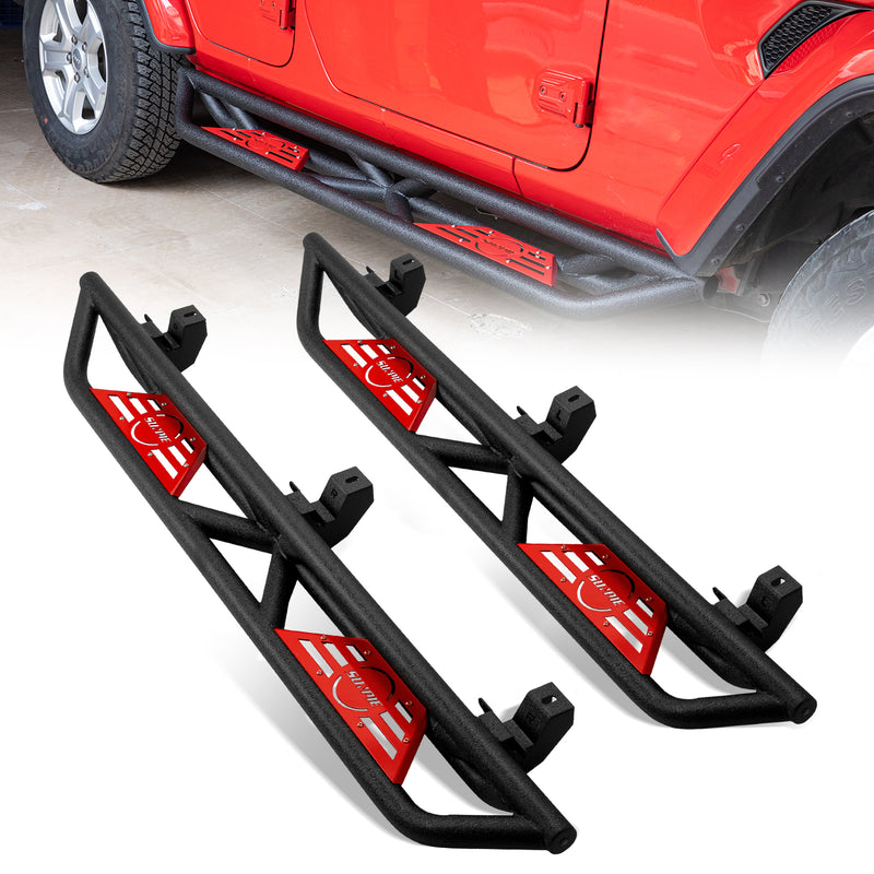 2018-2026 Jeep Wrangler 4xe JLU 4 Door Black Stainless Steel Running Boards & Step Bars