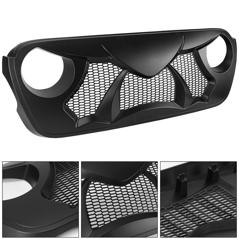 Jeep JL JLU 4XE JT Grille (Warcraft) ABS Matte Black Mesh Grille for 2018-2026 Jeep Wrangler JL JLU 4XE & Jeep Gladiator JT