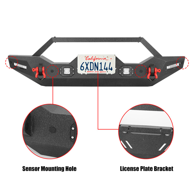 Jeep Front Bumpers with Winch Plate & License Plate Bracket/LED Lights & D-rings for Jeep Wrangler JK/JKU/JL/JLU/4xe Jeep JT