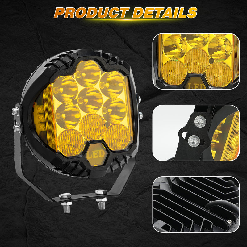 7 inch White/Amber Round Off Road Lights Amber/Yellow 80W Spot Beam for Pickup Trucks SUV UTV ATV 4x4 (2pcs/set)