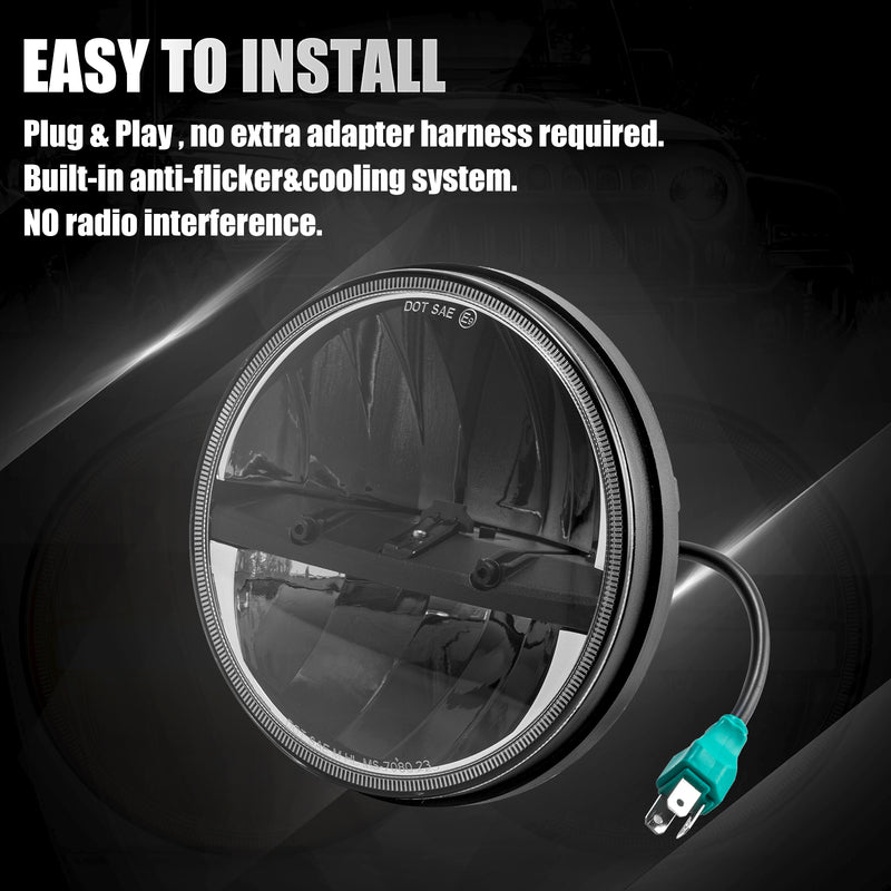 7 inch LED Headlights with Hi/Lo Beam for Jeep Wrangler JK/JKU CJ-8 CJ-7 TJ Chevy and Miata  (2pcs/set)