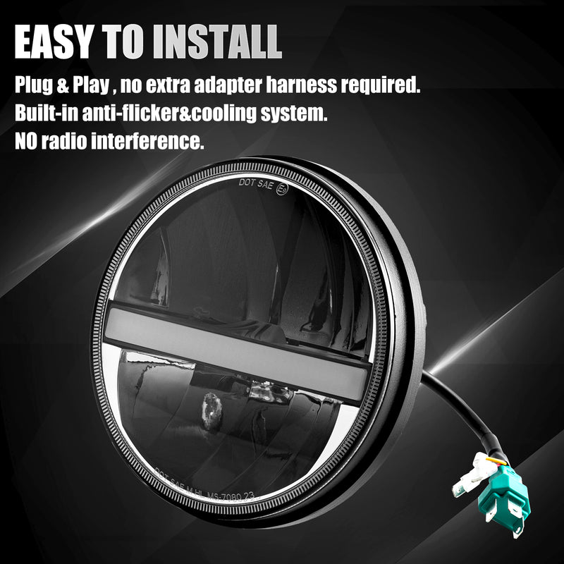 7" Round LED Headlights W/Amber Turn Signal & DRL for Jeep Wrangler JK/JKU CJ-8 CJ-7 TJ Chevy and Miata (2pcs/set)