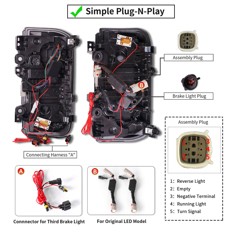 LED Tail Lights Assembly for 2021-2025 Ford Bronco Red & Smoked Lens w/ Sequential Turn Signal (2Pcs/Set)