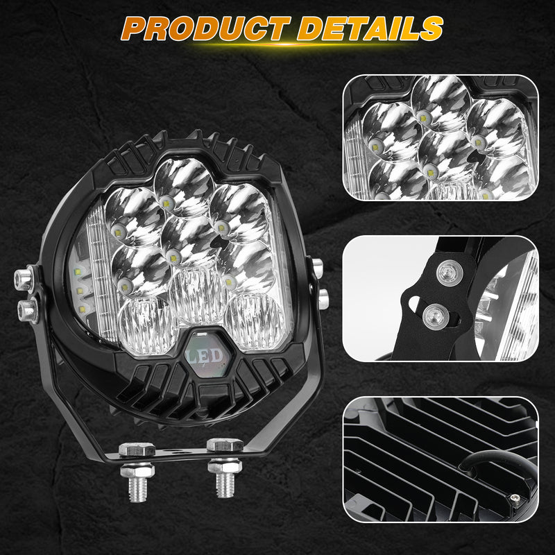 5" White/Amber Round LED Offroad Lights Spot Beam for Pickup Trucks SUV UTV ATV 4x4 (2pcs/set)