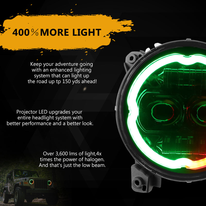 9 inch Rotating Series RGB Halo Headlights with DRL & Turn Signal for 2018+ Jeep Wrangler JL/JLU & Jeep Gladiator JT (2Pcs/Set)
