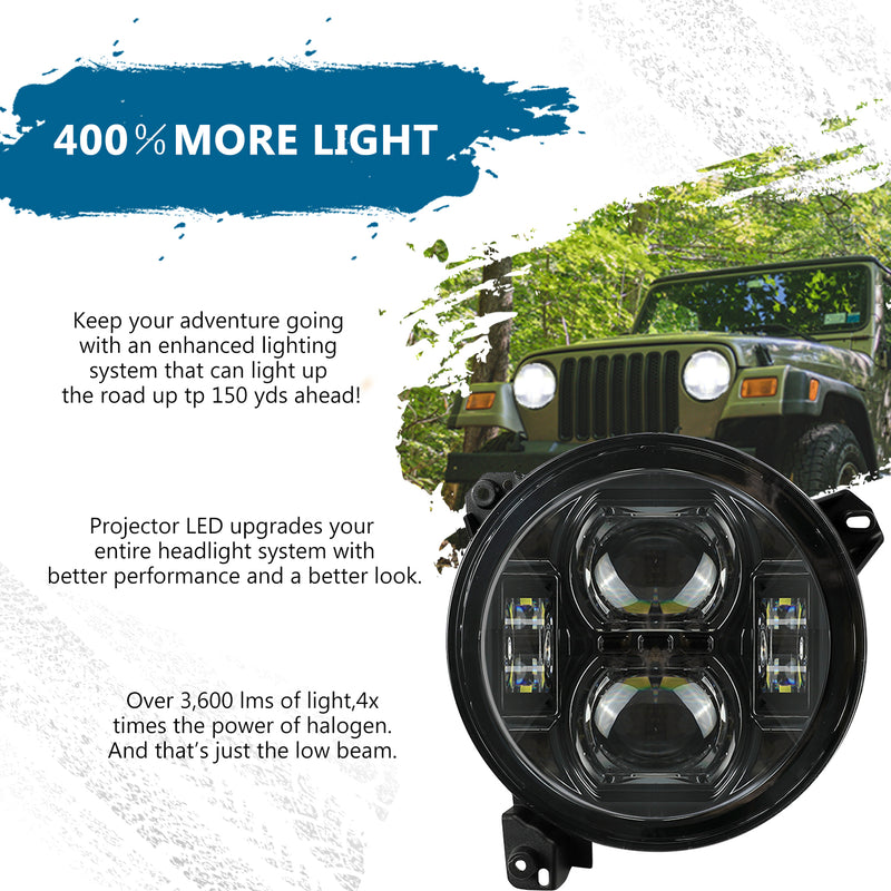 9 inch Black High/Low Beam LED Leadlights for Jeep Wrangler JL 4xe and Jeep Gladiator