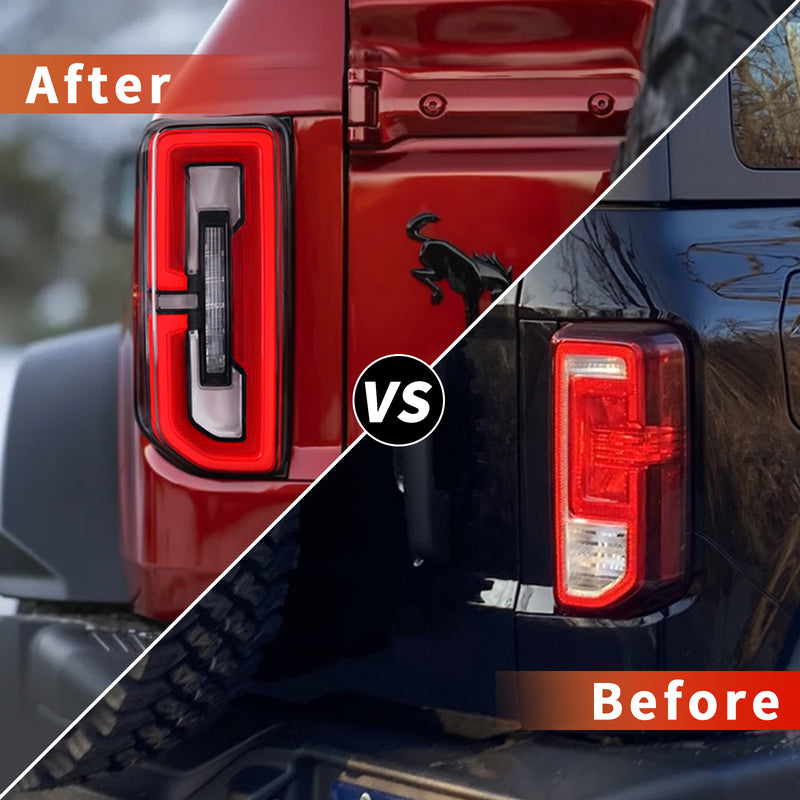LED Tail Lights Assembly for 2021-2025 Ford Bronco Red & Smoked Lens w/ Sequential Turn Signal (2Pcs/Set)