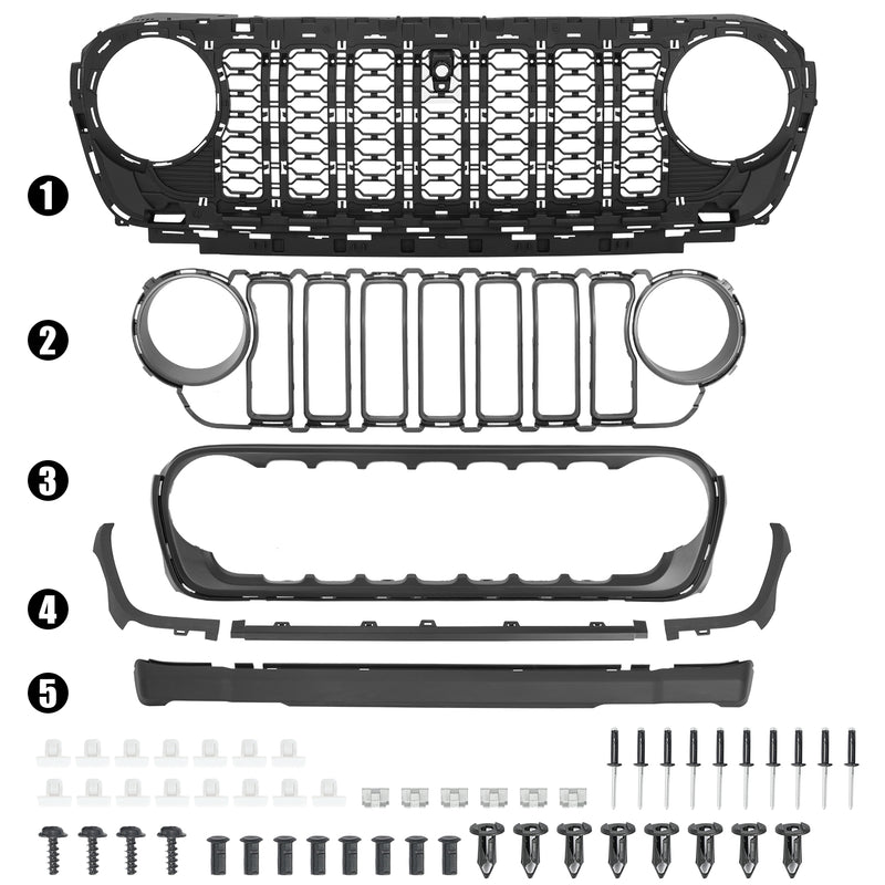 Custom Fit ABS Jeep Grille with Camera Opening for 2018+ Jeep Wrangler JL/JLU 4xe & Gladiator