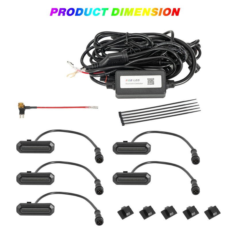 5PC RGB LED Grille Lights with App Control for 2021-2025 Ford Bronco 2/4 Doors Badlands/Wildtrak/Everglades