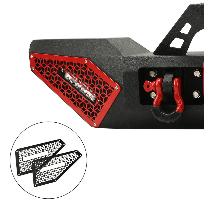 Jeep Wrangler Textured Black Front Bumper with 3 LED Work Lights & 4" RGBW Fog Lights 2 D-Rings & Winch Plate for JK/JKU JL/JLU 4xe Jeep Gladiator JT