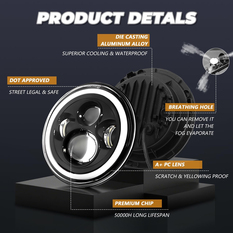 7" LED Headlight with Halo Angel Eye Ring & DRL & Turn Signal Lights for 1976-2018 Jeep Wrangler CJ TJ LJ JK JKU (2pcs/set)