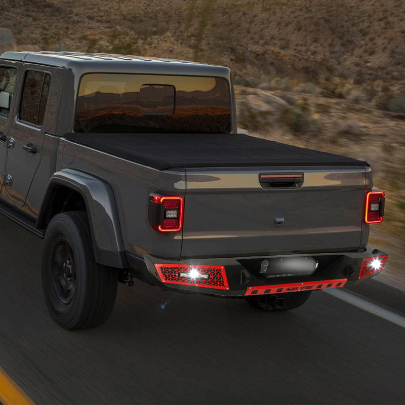 2019+ Jeep Gladiator JT Rear Bumper with License Plate Holes, Sensors Holes, D-Ring and License Plate Lights