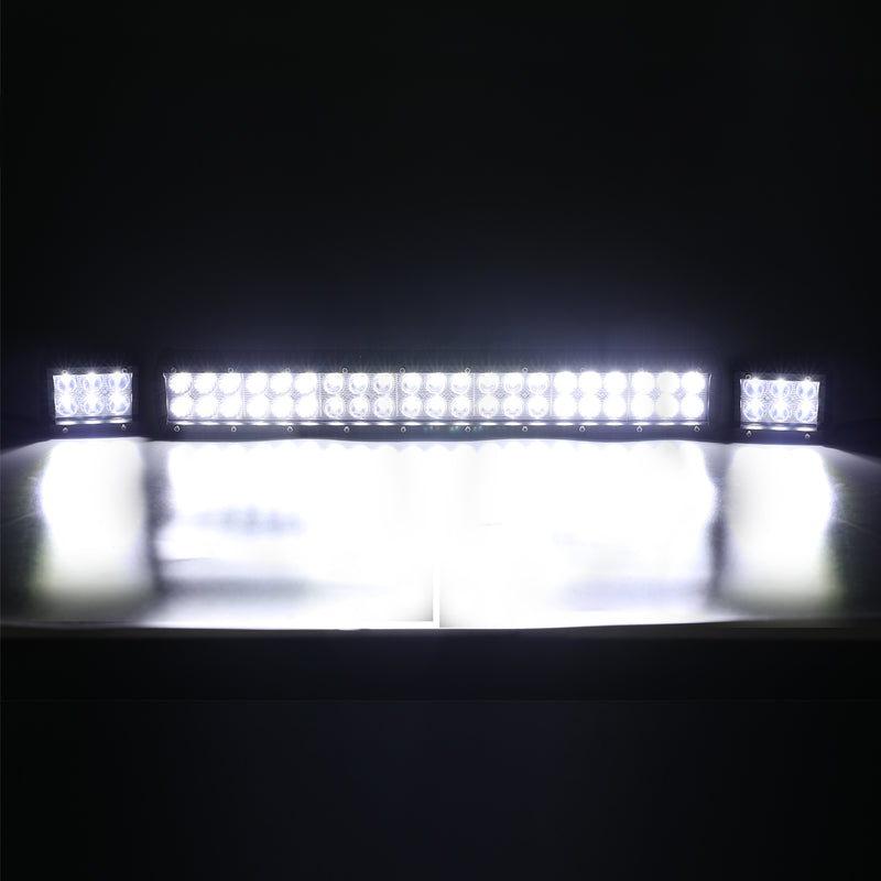 20 Inch 126W Two-Rows Spot & Flood Combo LED Light Bar and 2pcs 4 Inch 18W LED Work Light Pods w/Wiring Harness