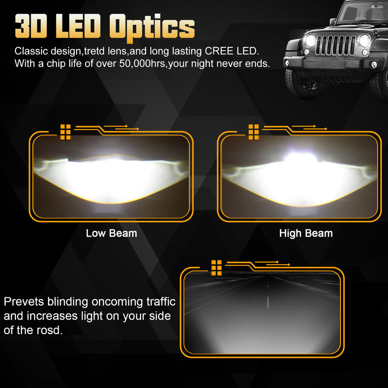 7"3D Halo LED Headlights with DRL and Turn Signal for 1976-2018 Jeep Wrangler CJ TJ LJ JK JKU (2pcs/set)