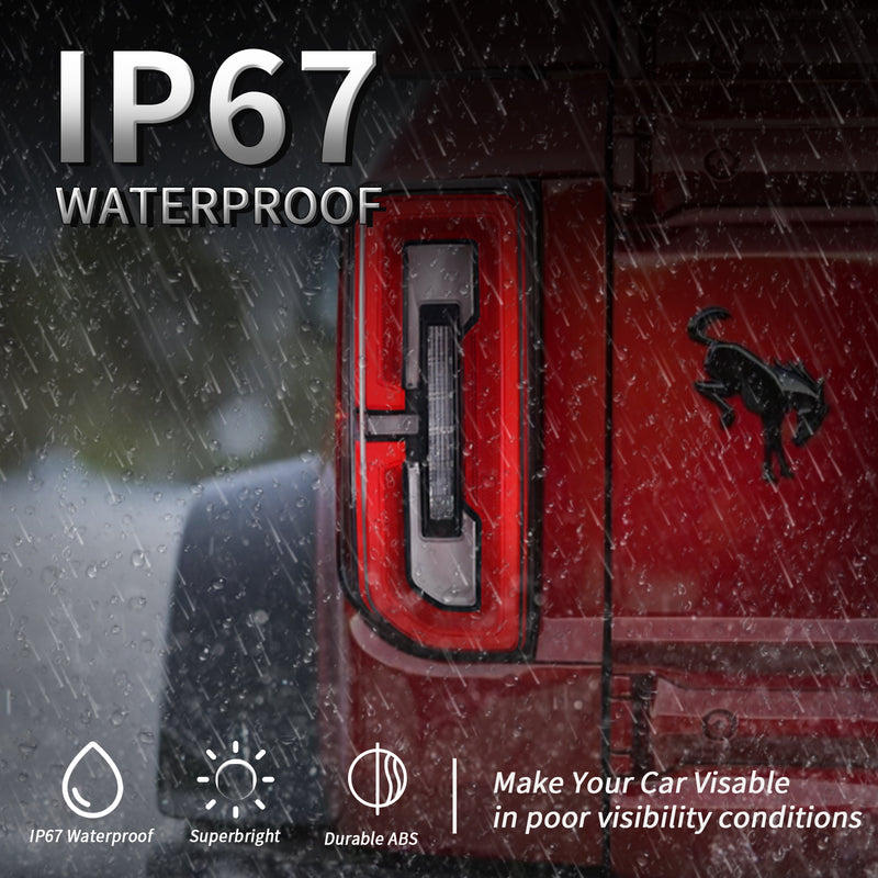 LED Tail Lights Assembly for 2021-2025 Ford Bronco Red & Smoked Lens w/ Sequential Turn Signal (2Pcs/Set)