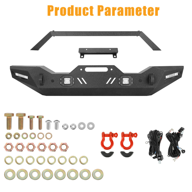 Jeep Front Bumpers with Winch Plate & License Plate Bracket/LED Lights & D-rings for Jeep Wrangler JK/JKU/JL/JLU/4xe Jeep JT
