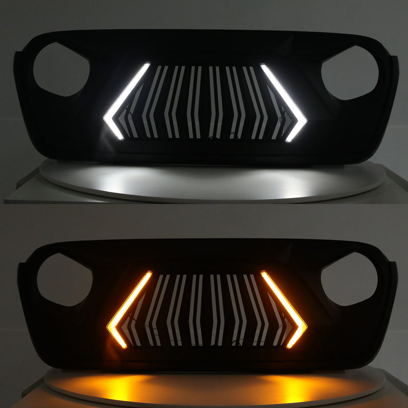 Jeep Grille (Aggressive Mesh) with DRL and Turn Signal for 2018-2026 Jeep Wrangler JL JLU 4XE & Jeep Gladiator