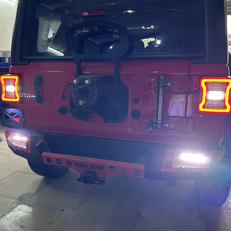 '18-'26 Jeep Wrangler JL/JLU 4xe Rear Bumper with License Plate Bracket and Lights, D-Rings, and 2" Receiver Hitch