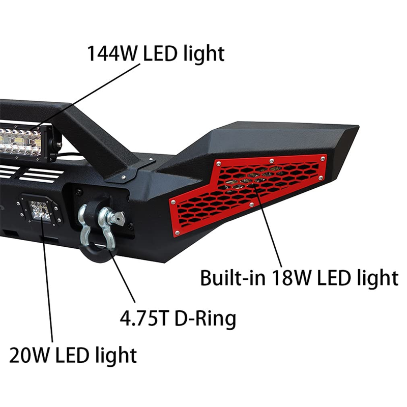 2019 - Later Jeep Gladiator JT Front & Rear Bumpers Texture Black with Winch Plate & 7 LED Lights & 4 D-Ring