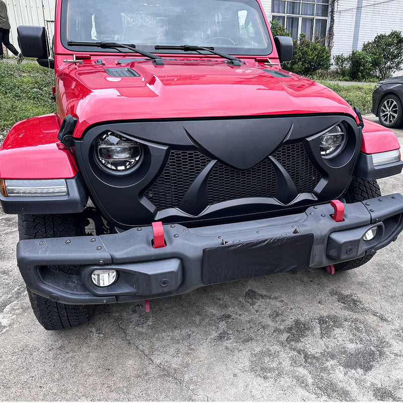 Jeep JL JLU 4XE JT Grille (Warcraft) ABS Matte Black Mesh Grille for 2018-2026 Jeep Wrangler JL JLU 4XE & Jeep Gladiator JT