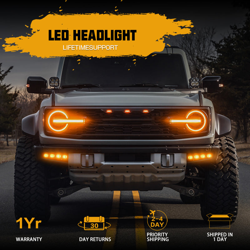 Ford Bronco Off-Road LED Fog Lights with DRLs, Turn Signals, 8 LED Beads 48W (2Pcs/Set)