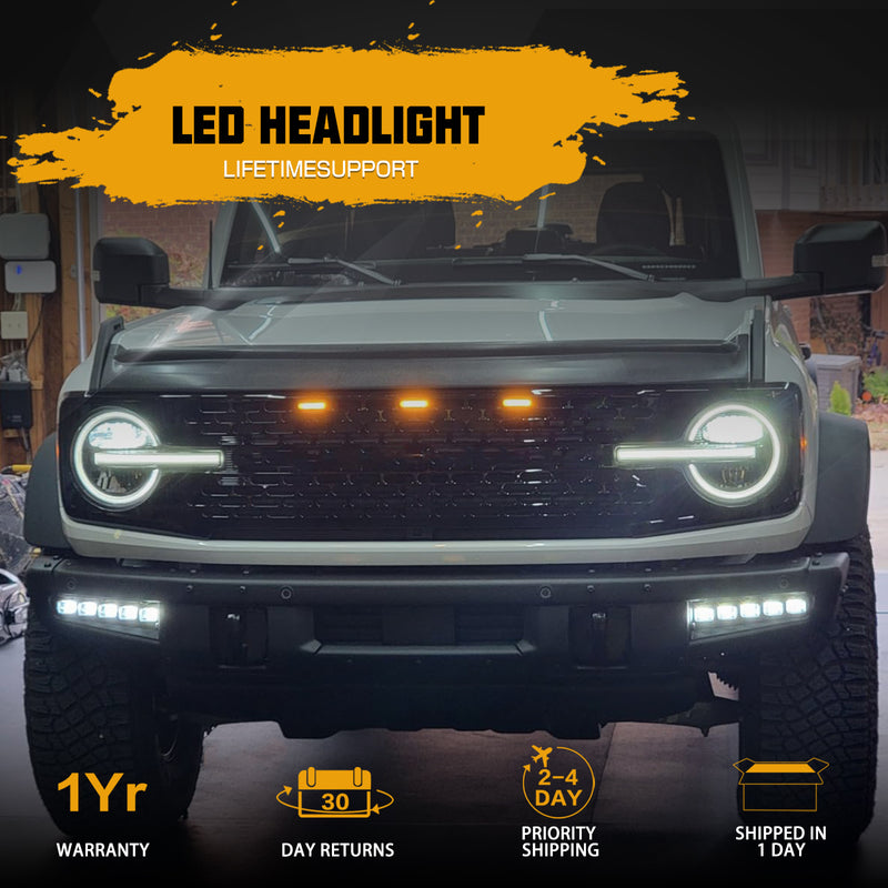 Ford Bronco LED Fog Light Kits, Black ABS-Plastic, White Light, 10 LED Beads 60W (2Pcs/Set)