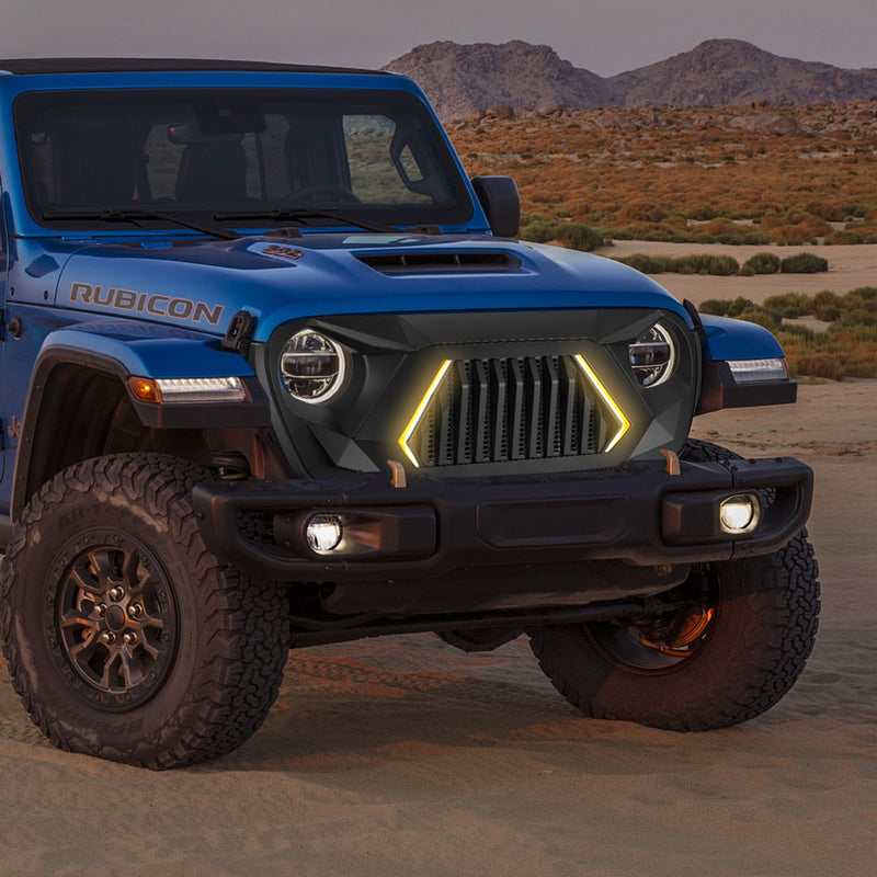 Jeep Grille (Warrior Bar) with DRL and Turn Signal for 2018-2026 Jeep Wrangler JL JLU 4XE & Jeep Gladiator