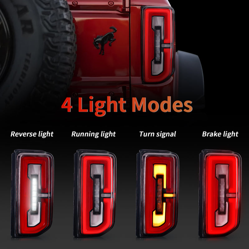 LED Tail Lights Assembly for 2021-2025 Ford Bronco Red & Smoked Lens w/ Sequential Turn Signal (2Pcs/Set)