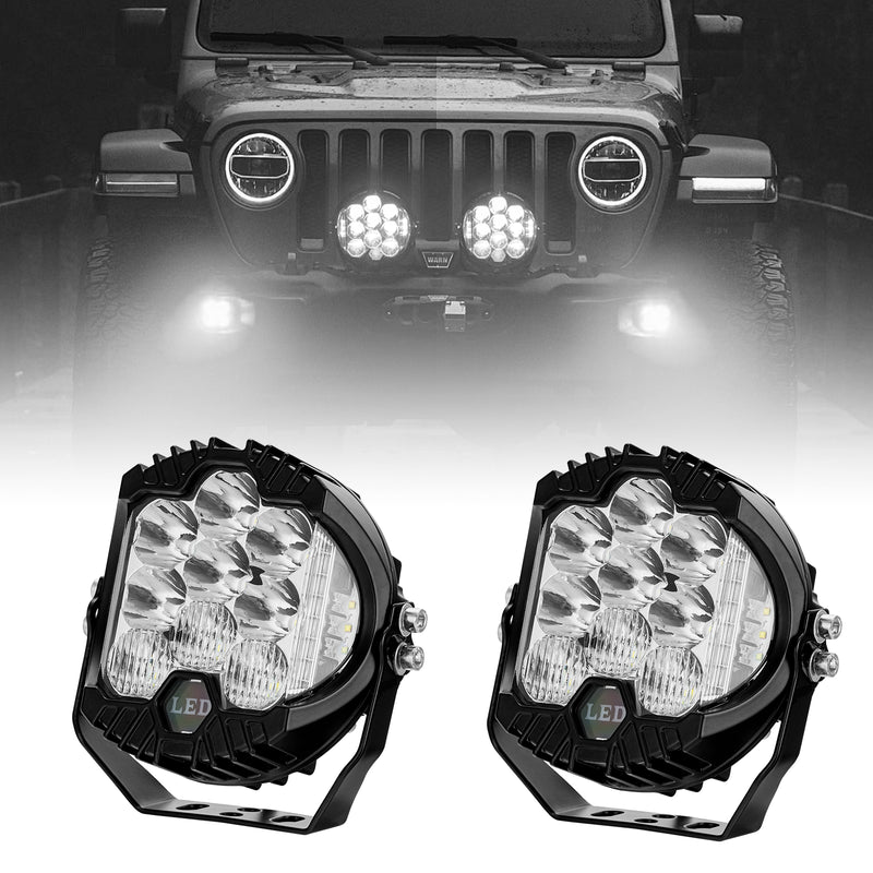 5" White/Amber Round LED Offroad Lights Spot Beam for Pickup Trucks SUV UTV ATV 4x4 (2pcs/set)