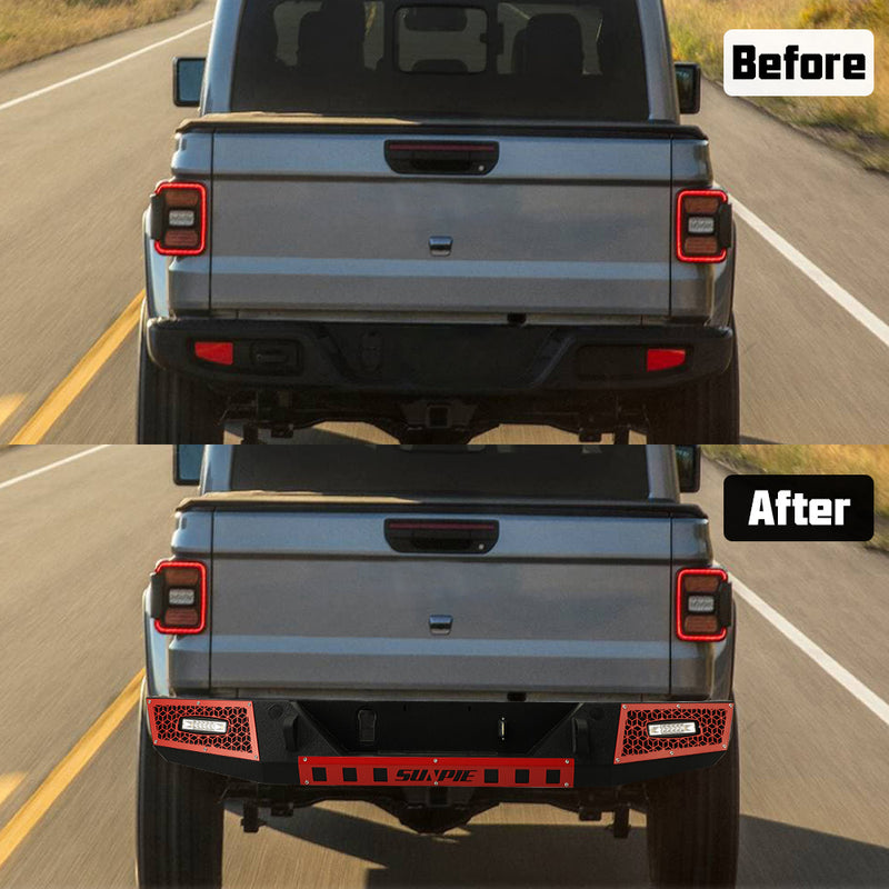 2019+ Jeep Gladiator JT Rear Bumper with License Plate Holes, Sensors Holes, D-Ring and License Plate Lights