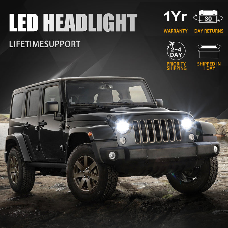 108W 7" LED Headlights with Hi/Lo Beam, DRL and Amber Turn Signal for Jeep Wrangler JK TJ LJ 1997-2018  (2pcs/set)