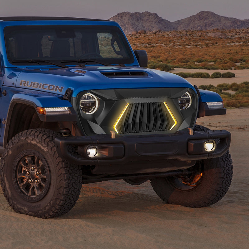 Jeep Grille (Aggressive Mesh) with DRL and Turn Signal for 2018-2026 Jeep Wrangler JL JLU 4XE & Jeep Gladiator