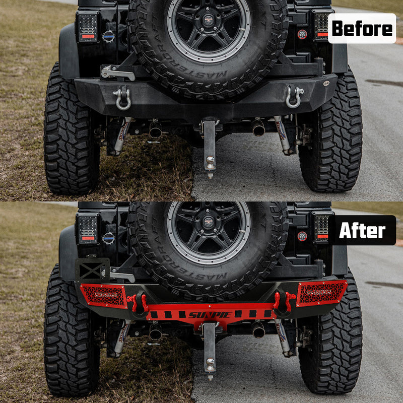 '18-'26 Jeep Wrangler JL/JLU 4xe Rear Bumper with License Plate Bracket and Lights, D-Rings, and 2" Receiver Hitch