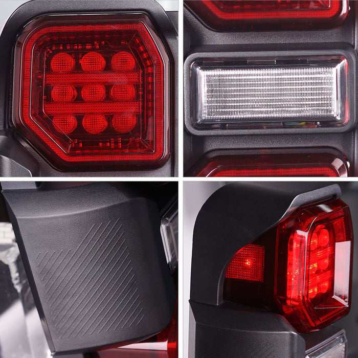 LED Tail Lights Assembly Red Lens for 2021-2024 Ford Bronco with Brake Lights & Turn Signals Reverse Lights & Running Lights (2Pcs/Set)