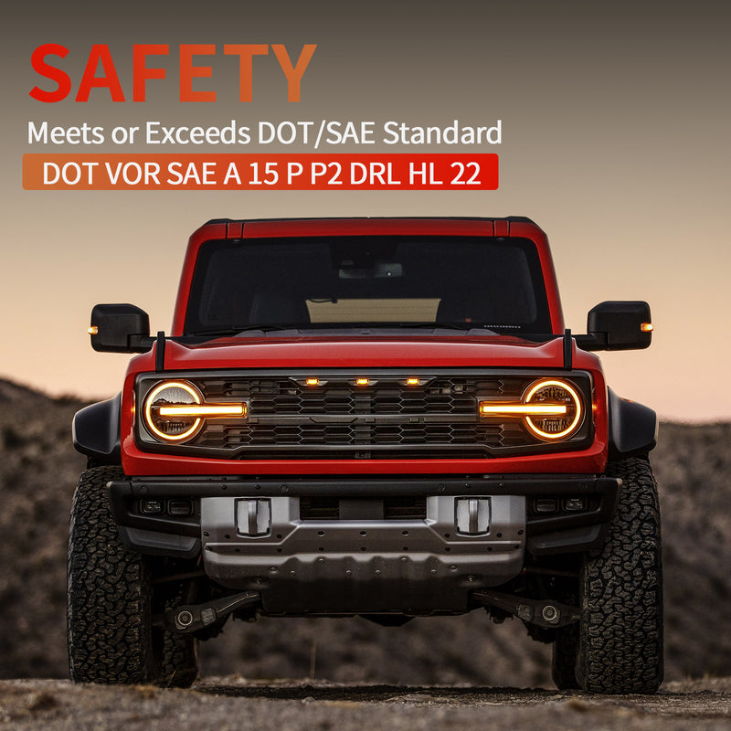 LED Headlights Assembly for 2021-2025 Ford Bronco with DRL and Amber Sequential Turn Signal (2Pcs/Set)