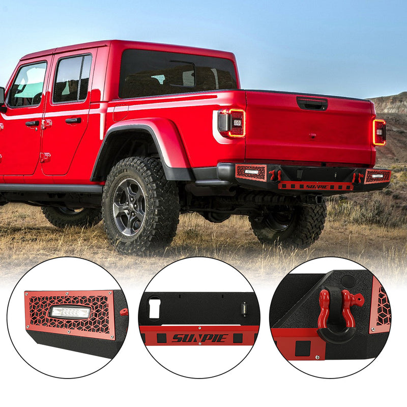 2019+ Jeep Gladiator JT Rear Bumper with License Plate Holes, Sensors Holes, D-Ring and License Plate Lights