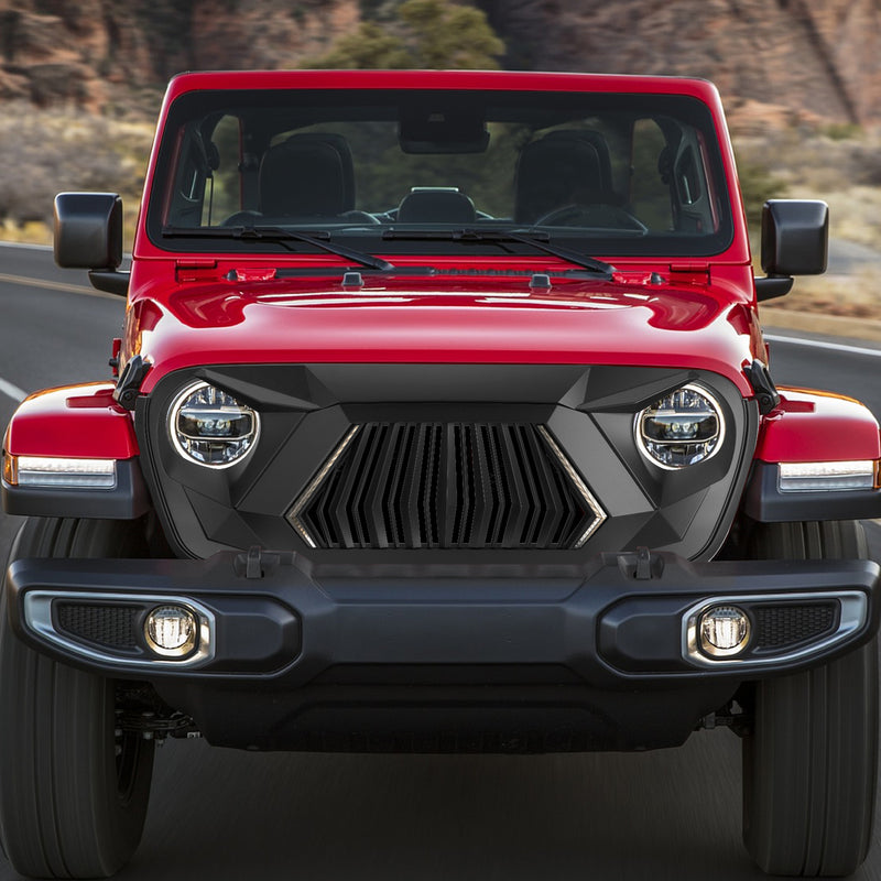 Jeep Grille (Aggressive Mesh) with DRL and Turn Signal for 2018-2026 Jeep Wrangler JL JLU 4XE & Jeep Gladiator