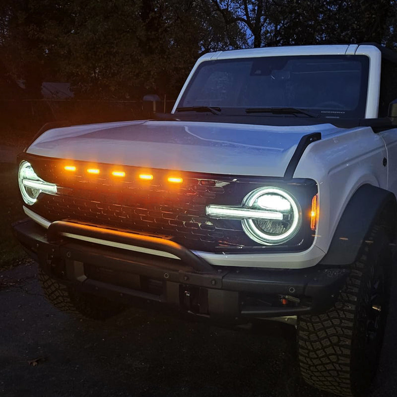 5PCS LED Grille Lights Amber & Smoked with Wiring Harness for 2021-2025 Ford Bronco 2/4 Doors Badlands/ Wildtrak/ Everglades